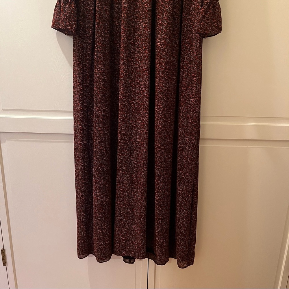 Burgundy floral chiffon Michael Kors long sleeve dress - Picture 3 of 10